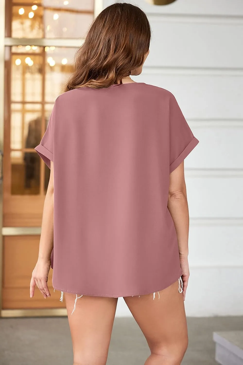 IN'VOLAND Women's Plus Size V Neck Shirts Short Sleeve Lace Blouse Casual Loose Fitting T-Shirt Trendy Summer Basic Tops