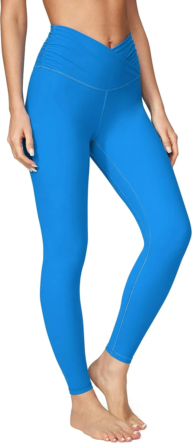 IUGA Women's Crossover Leggings with Pockets Workout Leggings for Women Tummy Control High Waisted V Cross Waist Yoga Pants