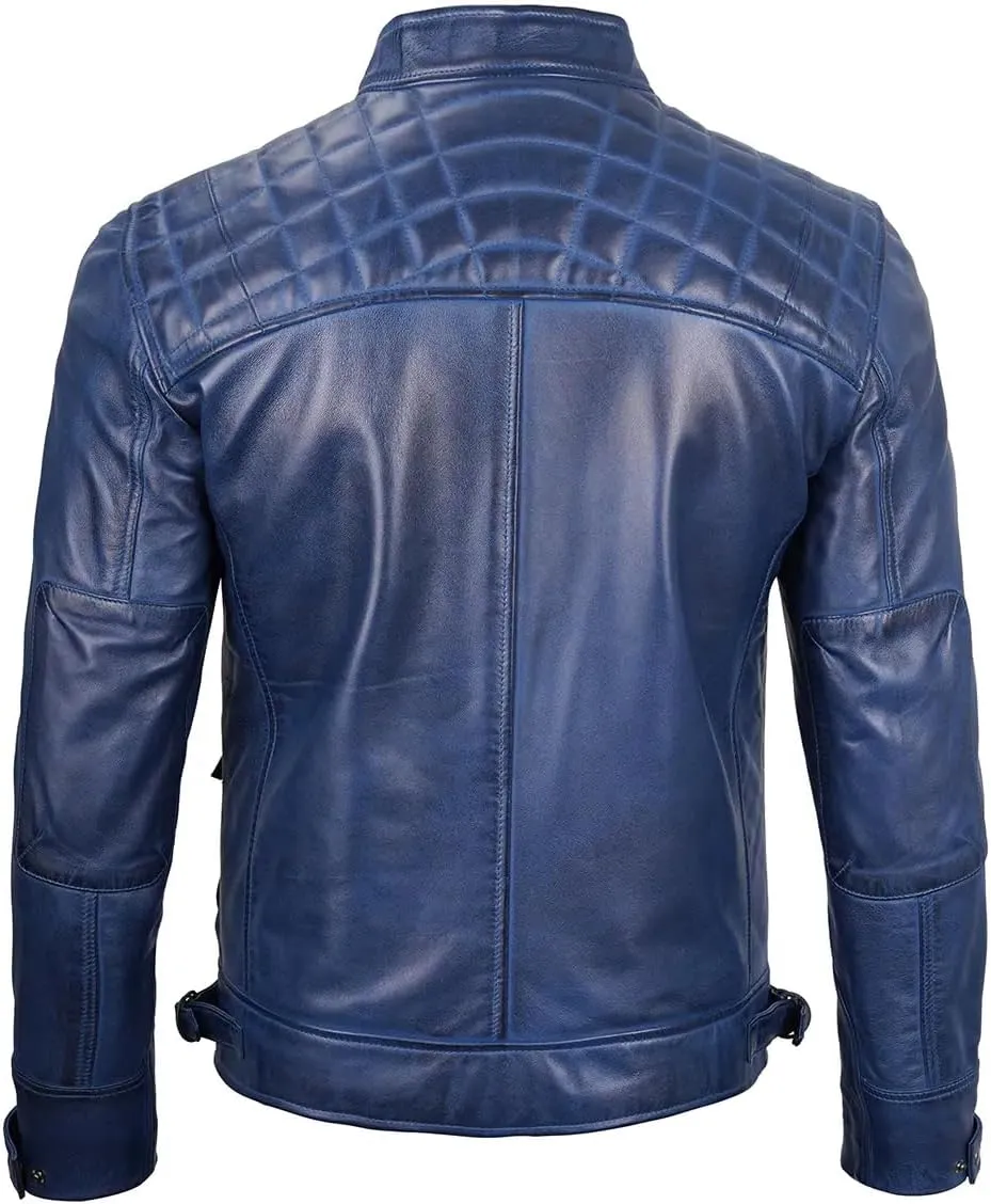 Jacket Hub Men's Genuine Lambskin Leather Biker Jacket | Premium Vintage Caf Racer Motorcycle Jacket | Motorcycle Jacket