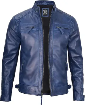 Jacket Hub Men's Genuine Lambskin Leather Biker Jacket | Premium Vintage Caf Racer Motorcycle Jacket | Motorcycle Jacket