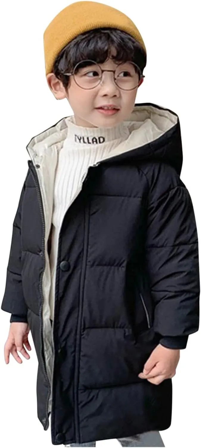 Jchen Boys Girls Winter Down Cotton Padded Coats with Hoods,Kids Hooded Windproof Zipper Outerwear Coat Puffer Down Jacket