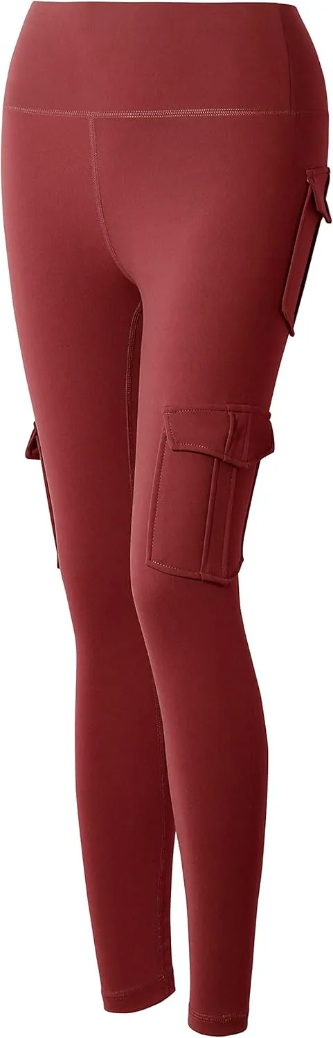 JEGGE High Waist Yoga Leggings with 4 Pockets,Tummy Control Workout Running 4 Way Stretch Cargo Pocket Leggings