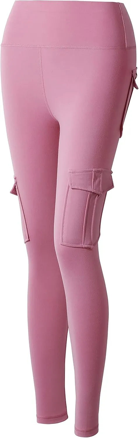 JEGGE High Waist Yoga Leggings with 4 Pockets,Tummy Control Workout Running 4 Way Stretch Cargo Pocket Leggings