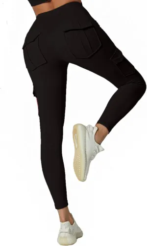 JEGGE High Waist Yoga Leggings with 4 Pockets,Tummy Control Workout Running 4 Way Stretch Cargo Pocket Leggings
