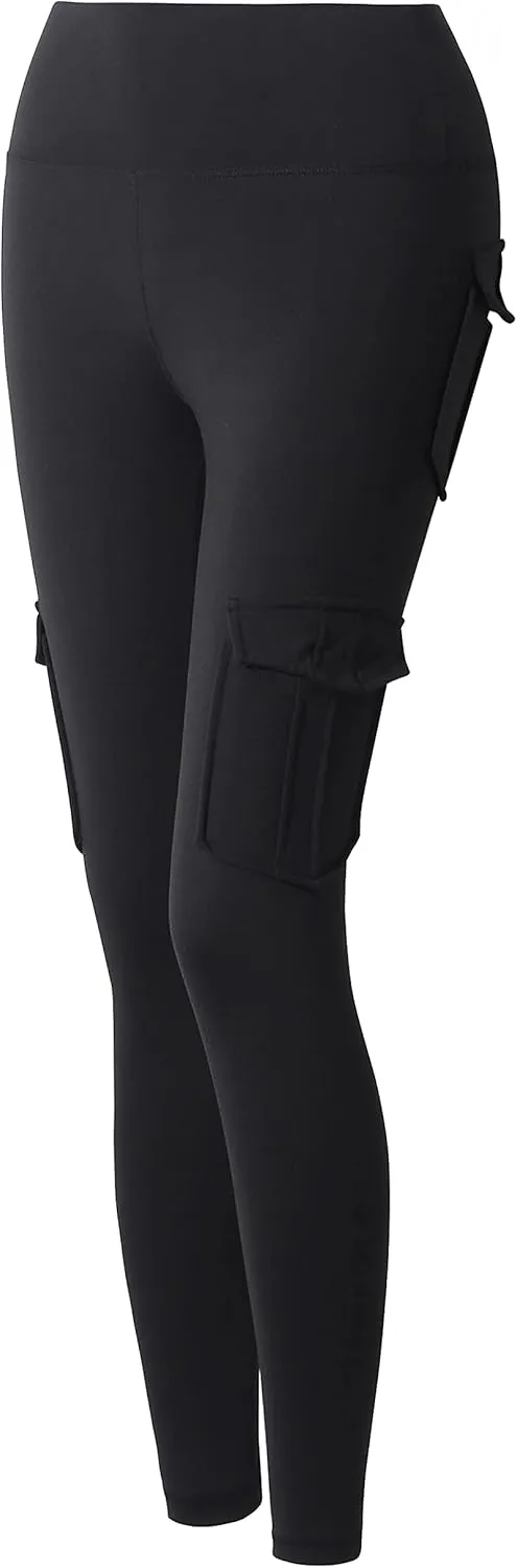 JEGGE High Waist Yoga Leggings with 4 Pockets,Tummy Control Workout Running 4 Way Stretch Cargo Pocket Leggings