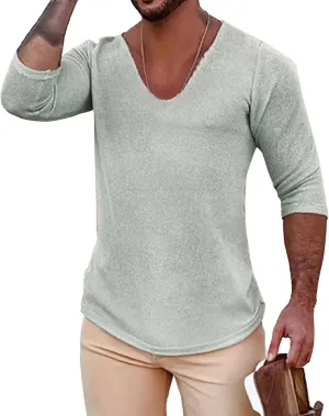JEShifangjiusu Mens Casual Slim Fit V-Neck Pullover Long Sleeve Knitted Pullover Sweaters Lightweight Solid Stretchy T-Shirts