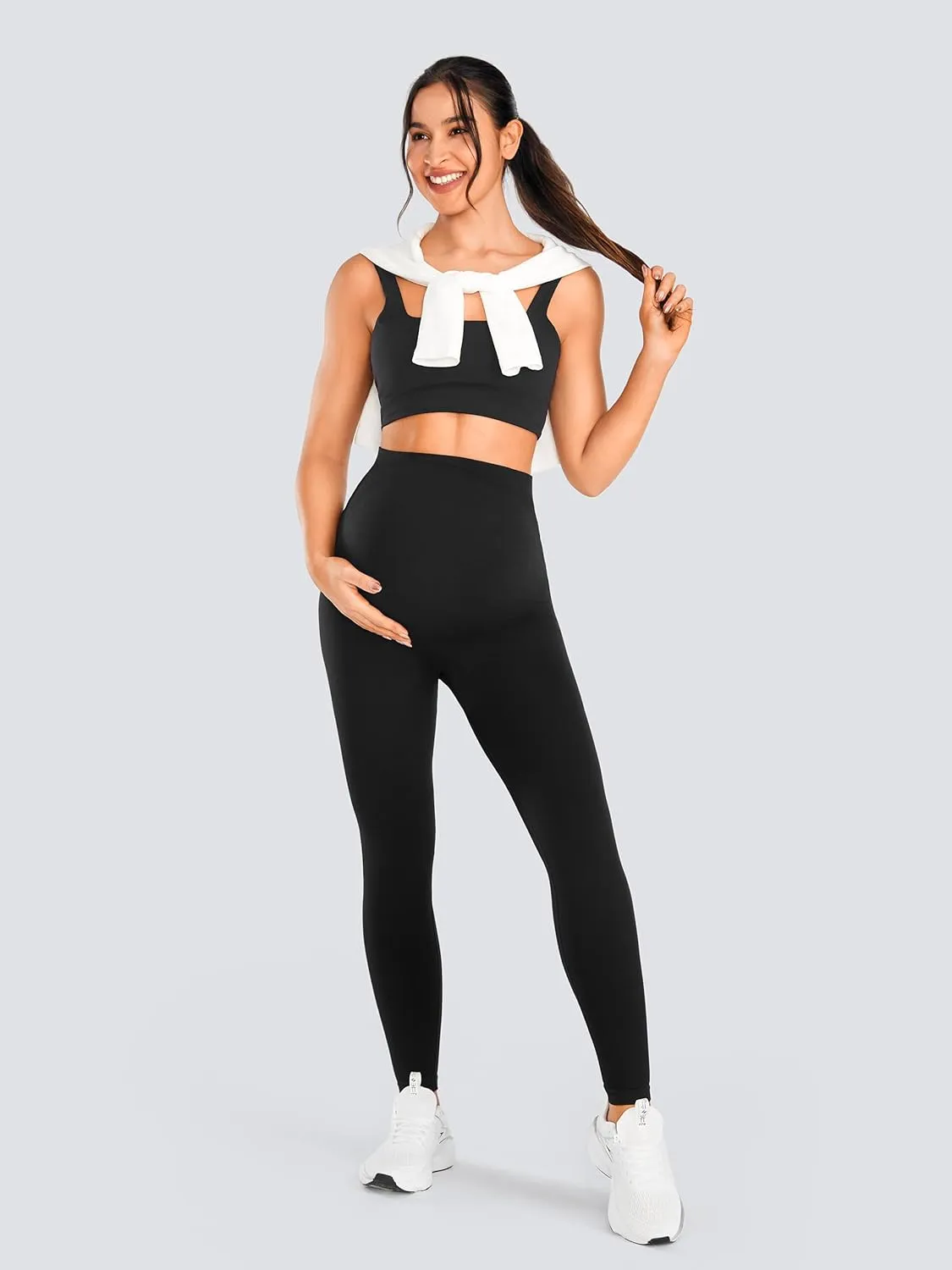 JOYSPELS No See-Through Maternity Workout Yoga Leggings Soft Stretchy Pregnancy Leggings Over The Belly