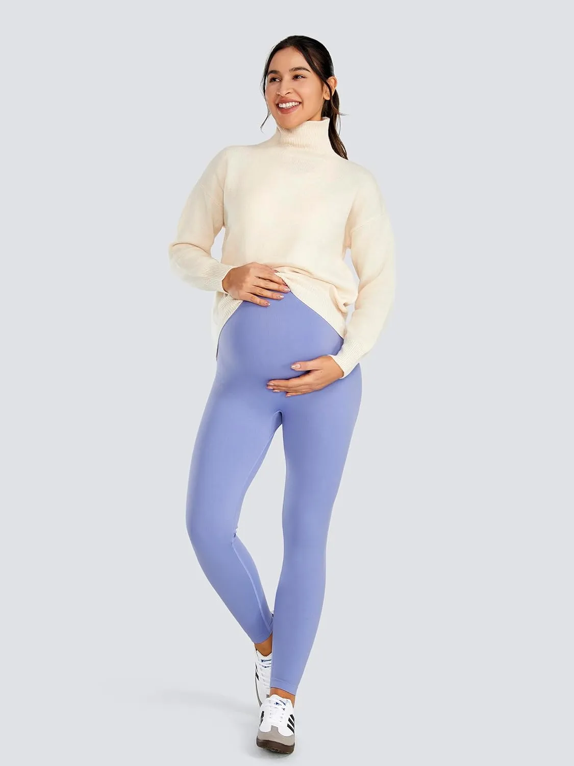 JOYSPELS No See-Through Maternity Workout Yoga Leggings Soft Stretchy Pregnancy Leggings Over The Belly