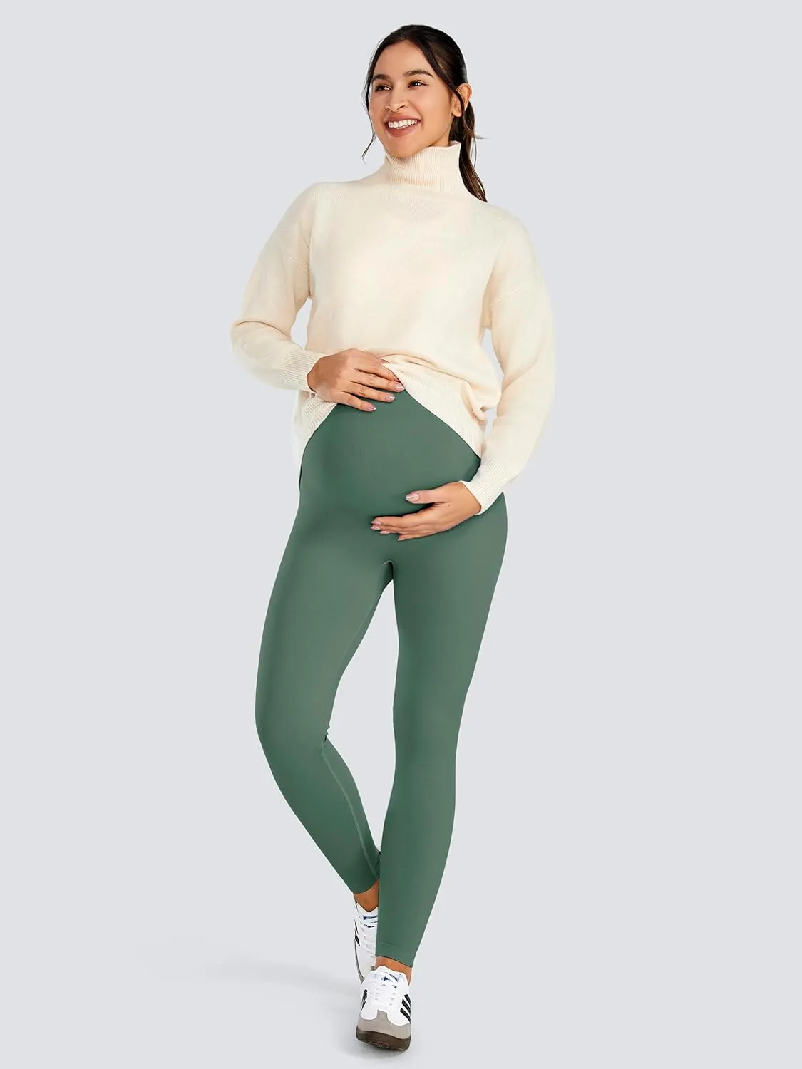 JOYSPELS No See-Through Maternity Workout Yoga Leggings Soft Stretchy Pregnancy Leggings Over The Belly