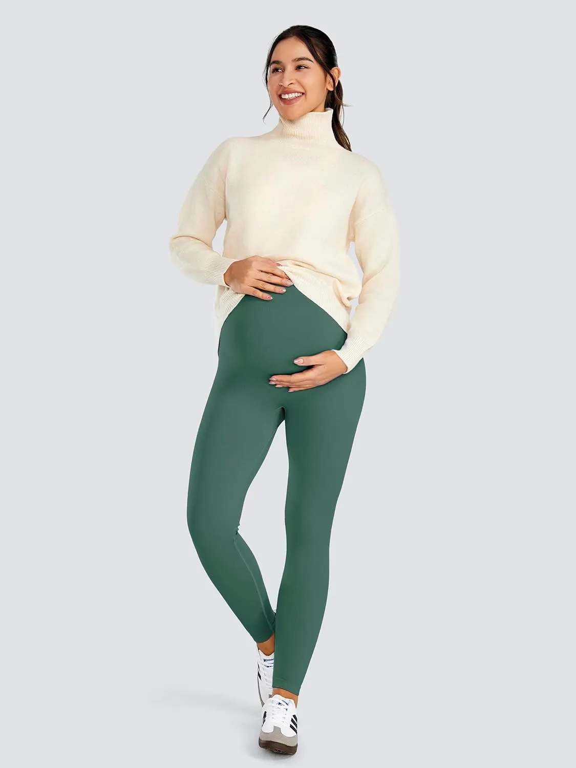 JOYSPELS No See-Through Maternity Workout Yoga Leggings Soft Stretchy Pregnancy Leggings Over The Belly