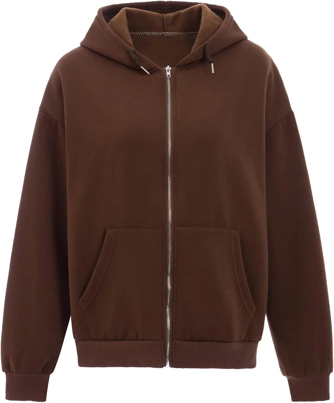 KEEVICI Women's Cute Frog Skateboarding Sweatshirt Brown Zip Up Hoodie Oversized Cotton Aesthetic Clothes Y2k Long Sleeve Top