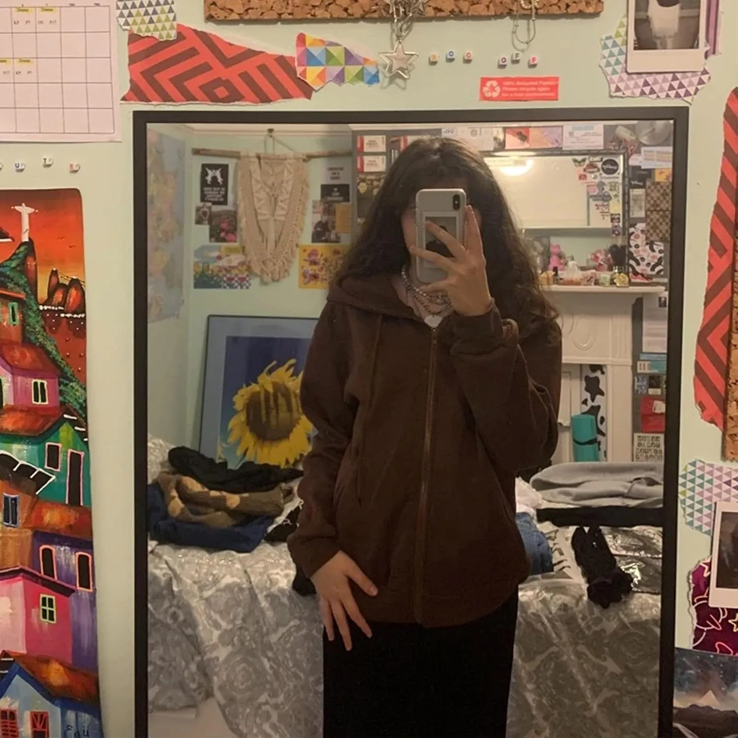 KEEVICI Women's Cute Frog Skateboarding Sweatshirt Brown Zip Up Hoodie Oversized Cotton Aesthetic Clothes Y2k Long Sleeve Top