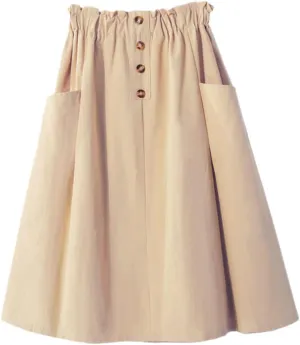 KEHAIOO Women Button Midi Skirt Spring Summer Casual Elegant High Waist Pocket Skirt Korean Washed Cotton A-Line Skirt