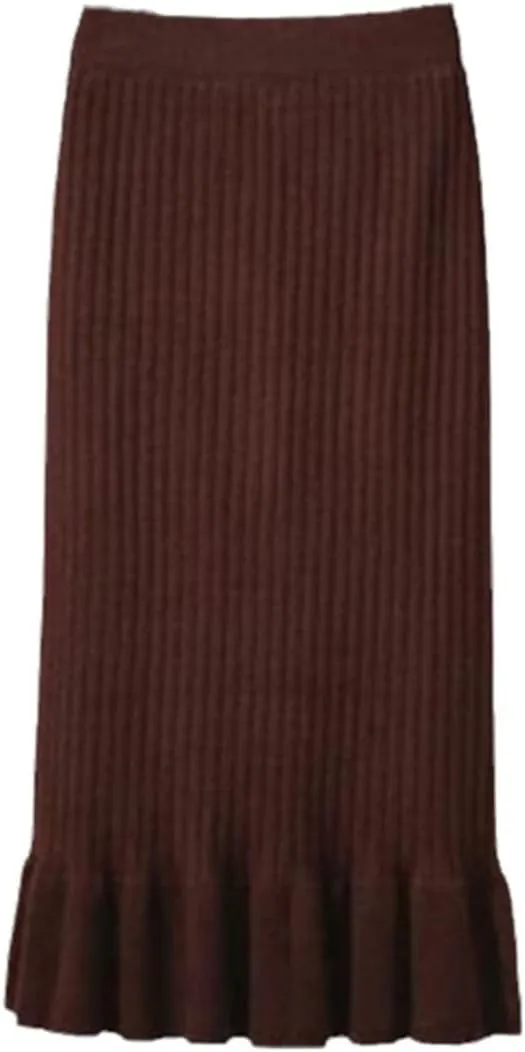 KEHAIOO Women Elastic Waist Drawstring Skirts Knitted Medium Long Skirts Spring Autumn Midi Skirt Casual Office Skirts