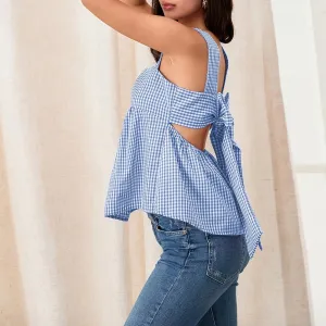 KOSUSANILL Y2k Gingham Tank Top Women Sleeveless Backless Square Neck Ruffle Peplum Babydoll Camisole Going Out Cami Blouse