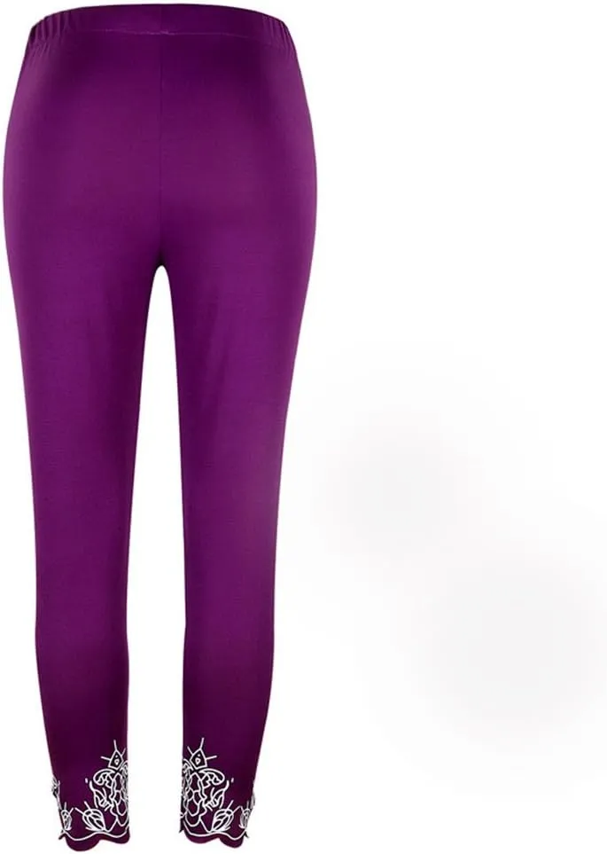 Lace Leggings for Women Plus Size High Waisted Capri Cropped Leggings Stretch Lace Trim Soft Tights Yoga Pants