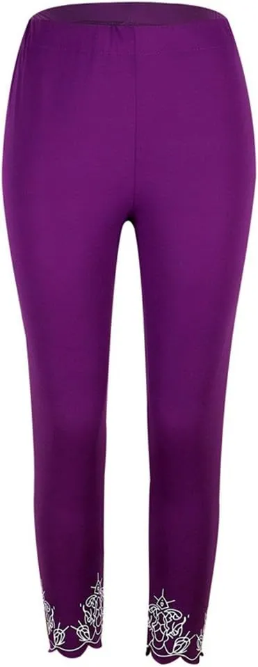 Lace Leggings for Women Plus Size High Waisted Capri Cropped Leggings Stretch Lace Trim Soft Tights Yoga Pants