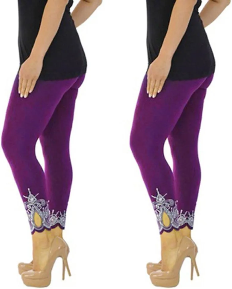 Lace Leggings for Women Plus Size High Waisted Capri Cropped Leggings Stretch Lace Trim Soft Tights Yoga Pants