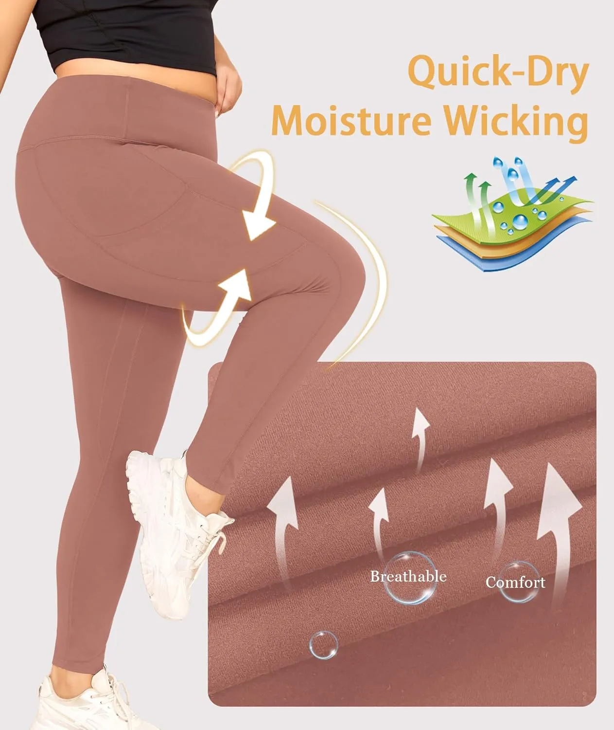 LALAGEN Plus Size Leggings for Women with Pockets-High Waisted 7/8 Leggings Tummy Control Workout Gym Yoga Pants