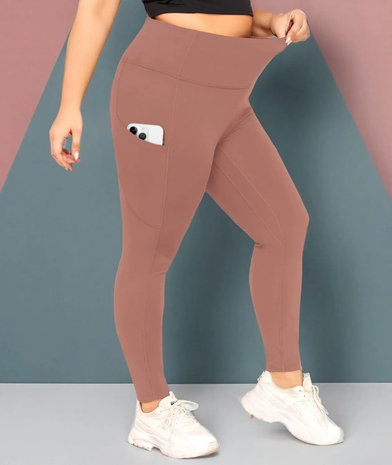 LALAGEN Plus Size Leggings for Women with Pockets-High Waisted 7/8 Leggings Tummy Control Workout Gym Yoga Pants