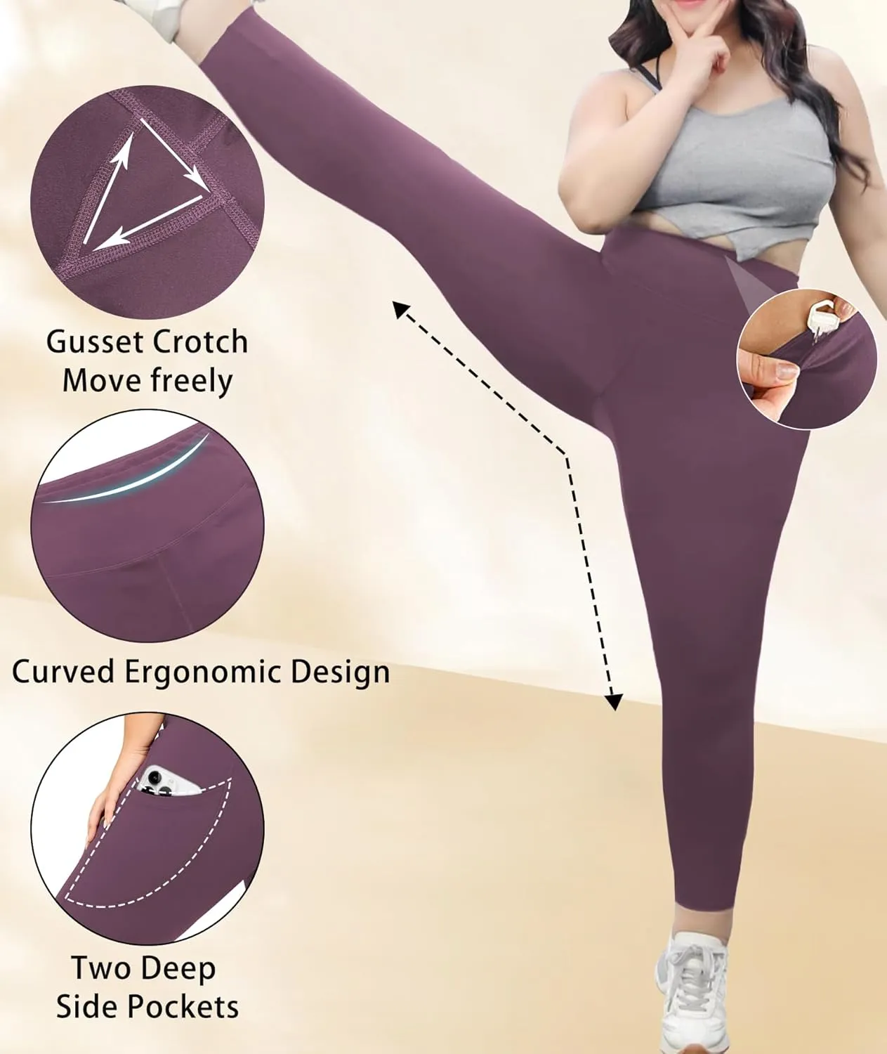 LALAGEN Plus Size Leggings for Women with Pockets-High Waisted 7/8 Leggings Tummy Control Workout Gym Yoga Pants