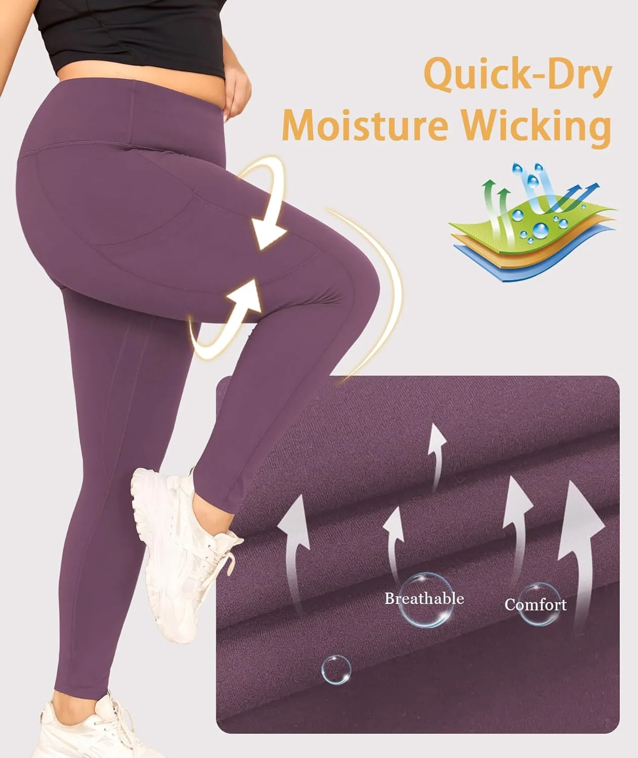 LALAGEN Plus Size Leggings for Women with Pockets-High Waisted 7/8 Leggings Tummy Control Workout Gym Yoga Pants