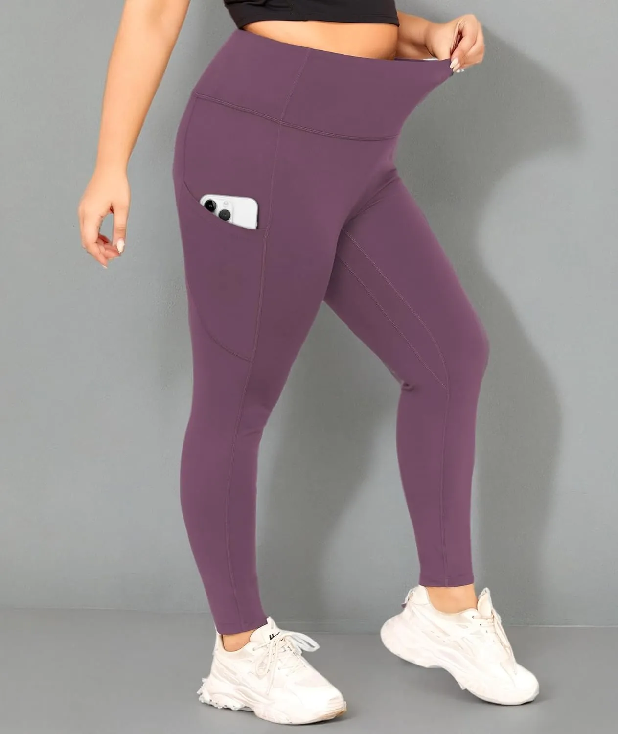 LALAGEN Plus Size Leggings for Women with Pockets-High Waisted 7/8 Leggings Tummy Control Workout Gym Yoga Pants