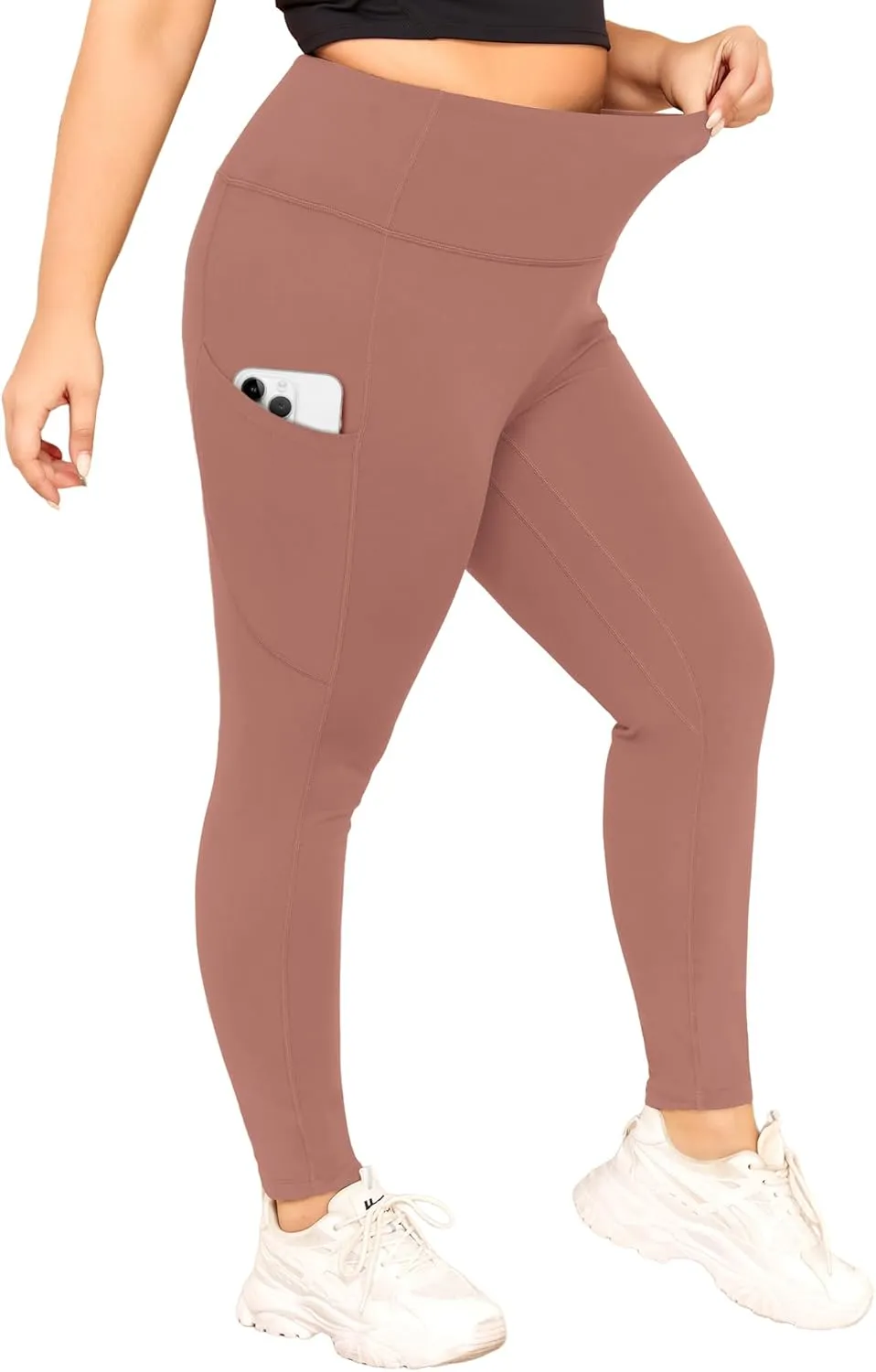 LALAGEN Plus Size Leggings for Women with Pockets-High Waisted 7/8 Leggings Tummy Control Workout Gym Yoga Pants
