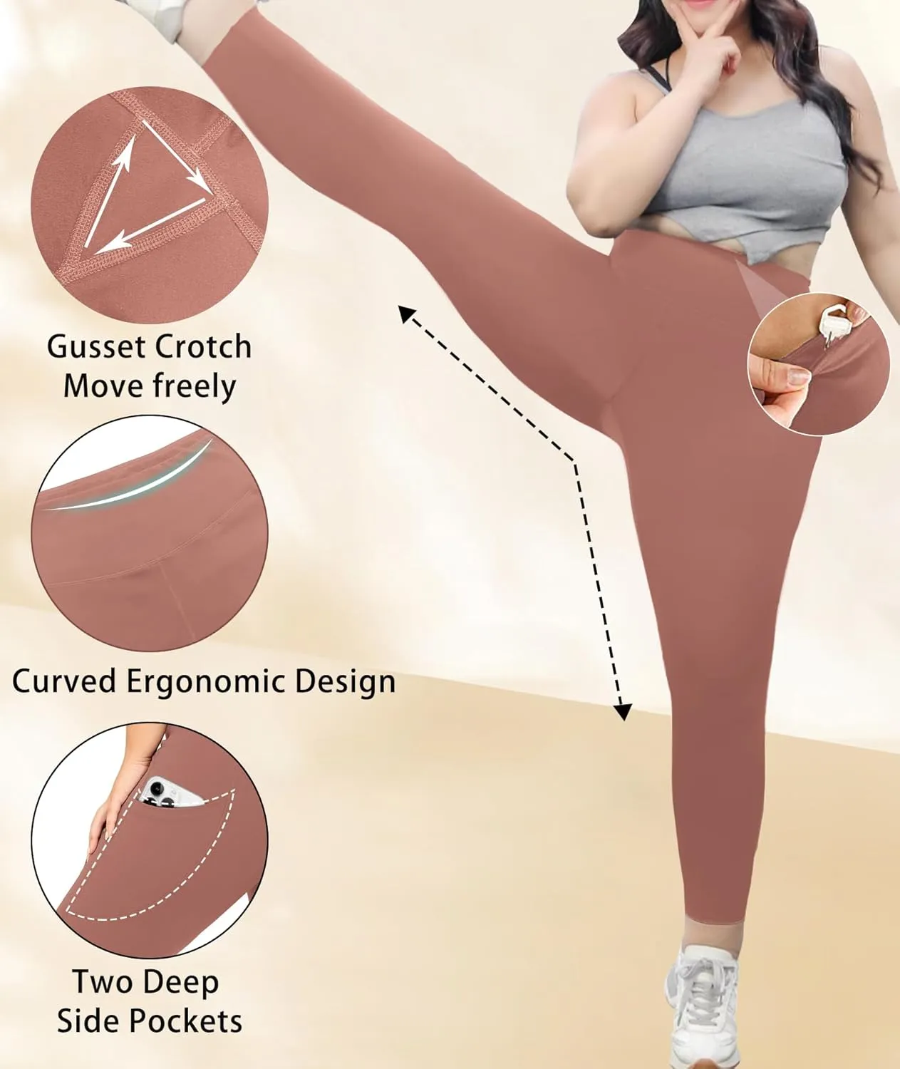 LALAGEN Plus Size Leggings for Women with Pockets-High Waisted 7/8 Leggings Tummy Control Workout Gym Yoga Pants