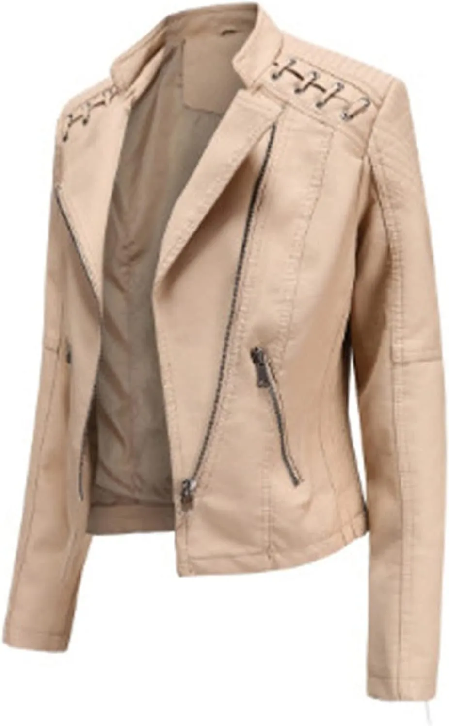 LCMTWX Leather Jacket Full Zip Snap Stand Collar Long Sleeve Outwear Cool Slim Jacket Coat for Vacation Brown Jacket Biker