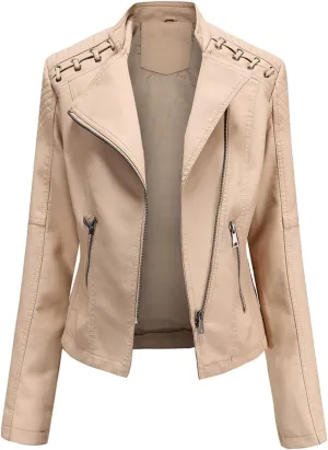 LCMTWX Leather Jacket Full Zip Snap Stand Collar Long Sleeve Outwear Cool Slim Jacket Coat for Vacation Brown Jacket Biker