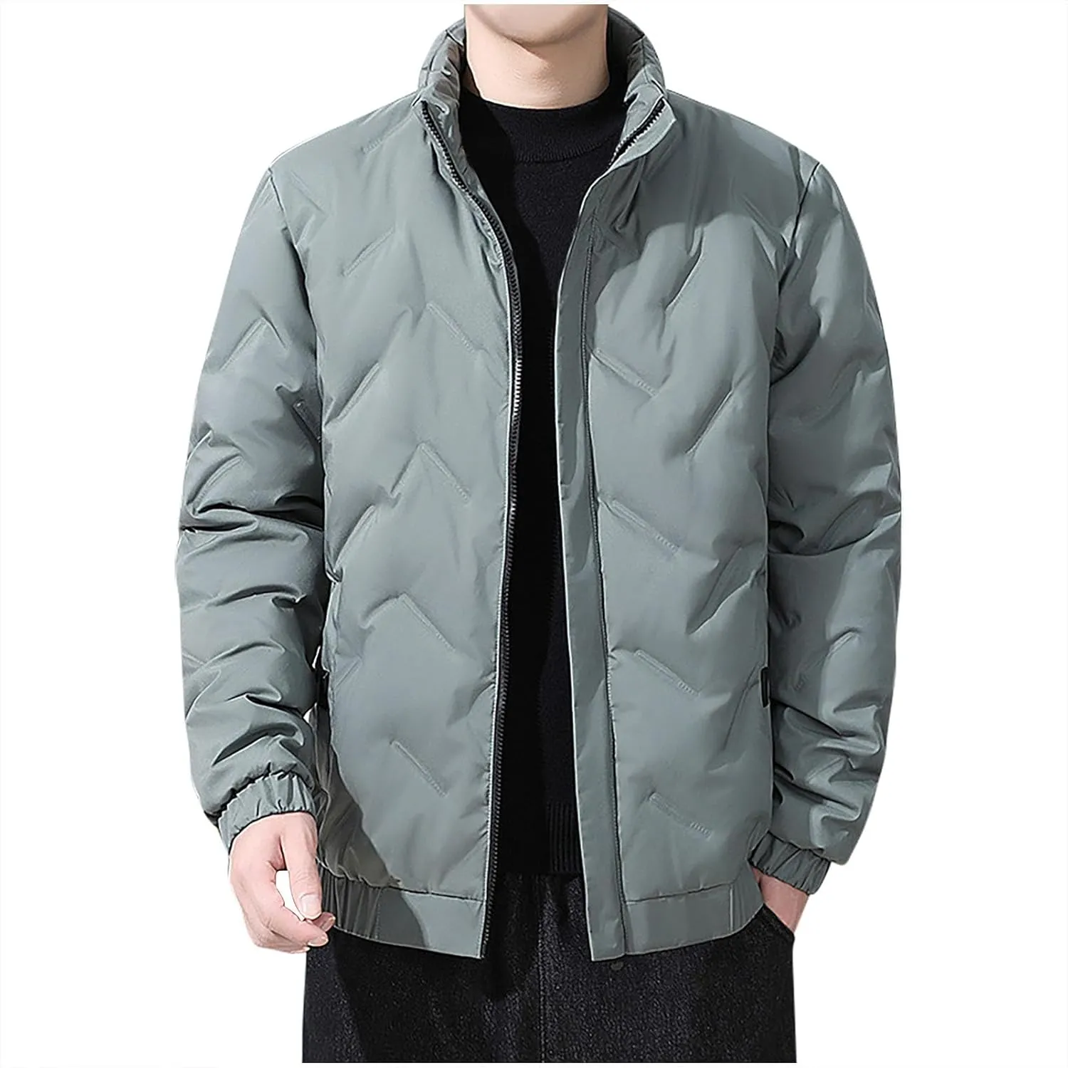 lcziwo Mens Puffer Quilted Jacket Lightweight Stand Collar Zip up Casual Padded Cotton Jacket Winter Coat Outerwear