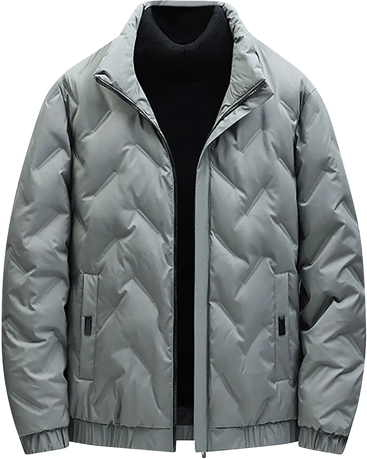 lcziwo Mens Puffer Quilted Jacket Lightweight Stand Collar Zip up Casual Padded Cotton Jacket Winter Coat Outerwear