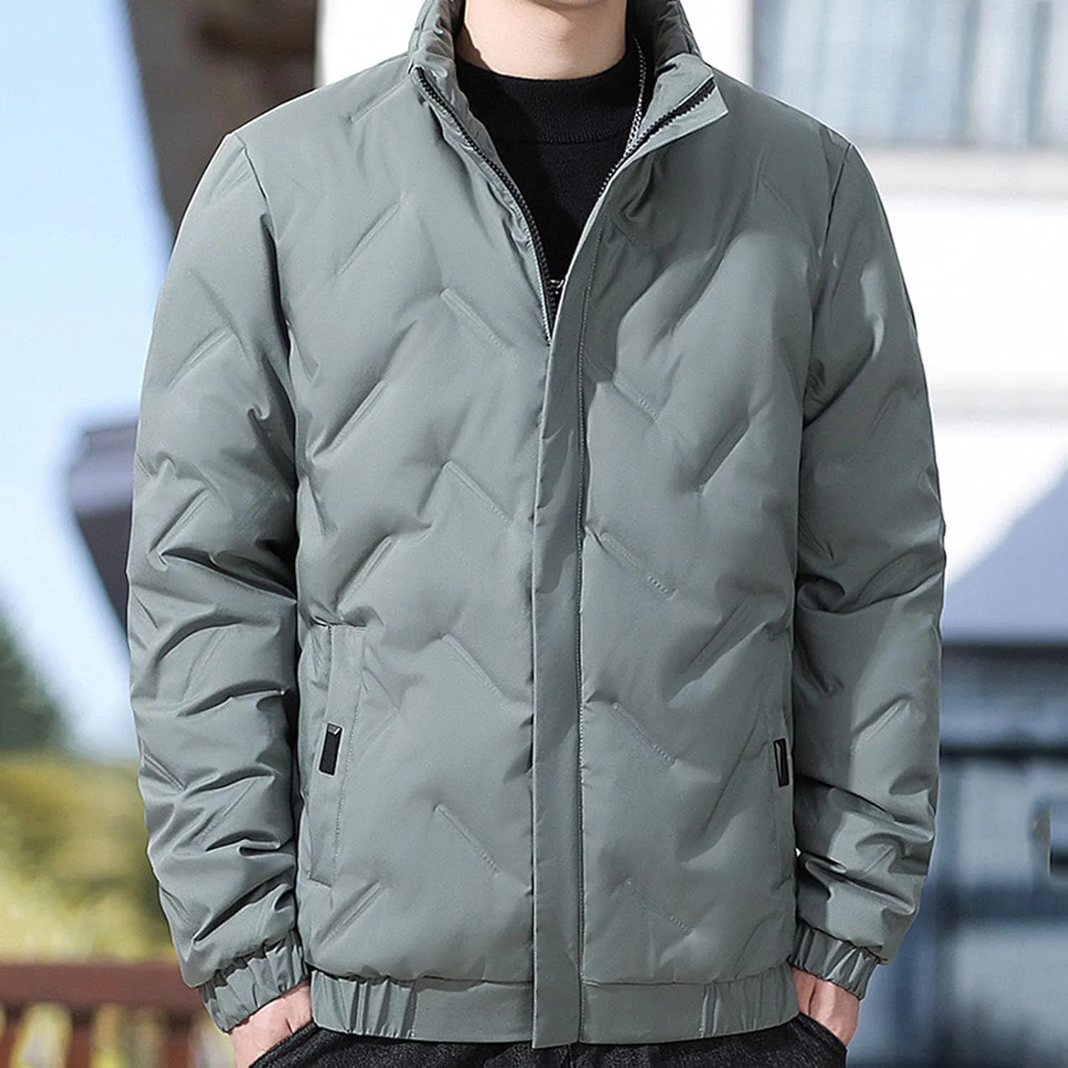 lcziwo Mens Puffer Quilted Jacket Lightweight Stand Collar Zip up Casual Padded Cotton Jacket Winter Coat Outerwear