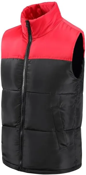 lcziwo Mens Sleeveless Vest Cotton Padded Coat Lightweight Color Block Stand Collar Zip up Pocket Quilted Puffer Jacket