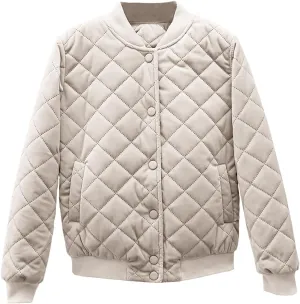 lcziwo Women's Winter Coat Oversized Baseball Jackets Diamond Texture Buttons Quilted Jacket Cotton-Padded Coat Outerwear