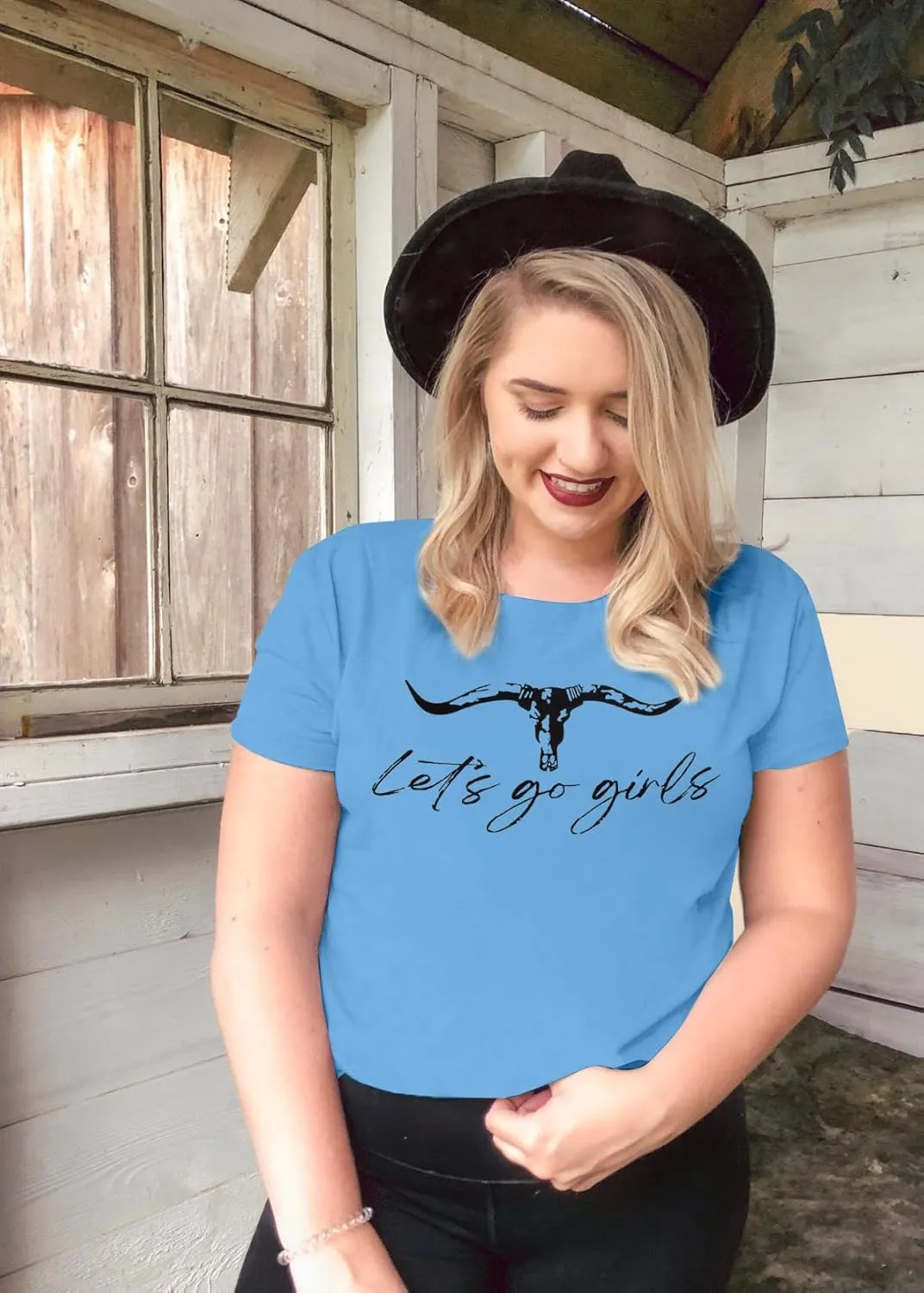 Let's Go Girl Shirt Women Western Bleached T-Shirt Retro Country Music Tee Shirt Cowgirls Shirts Short Sleeve Tops