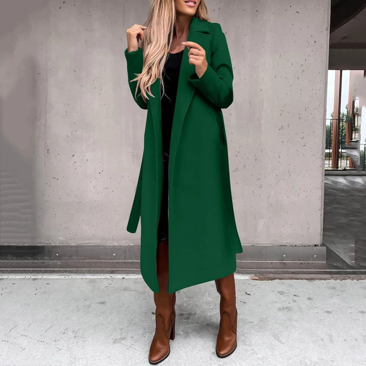 Light Jacket Wool Coats Blouse Thin Coat Trench Long Jacket Ladies Slim Long Belt Elegant Overcoat Women's Car