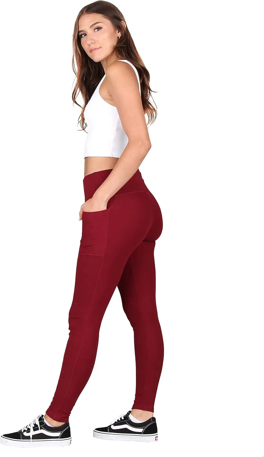 Lildy Solid Ribbed Leggings with Pockets