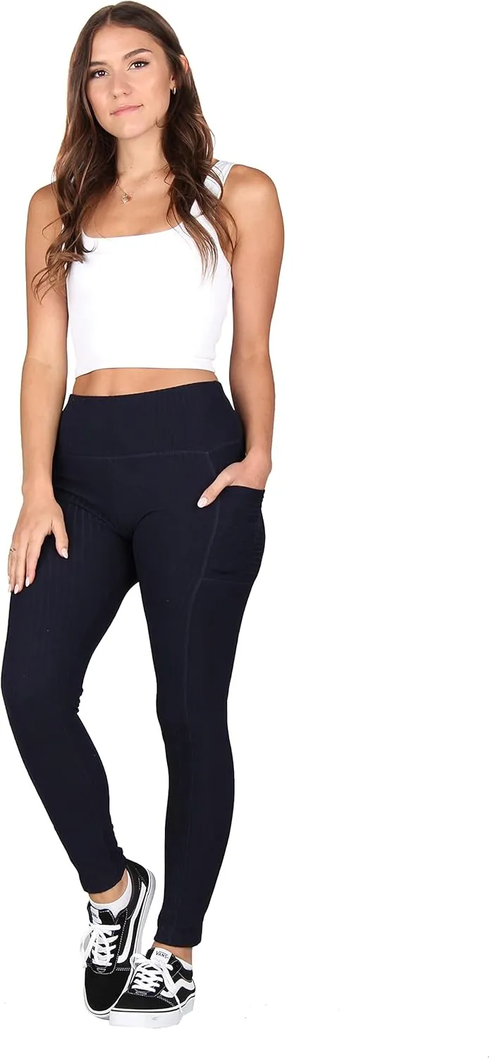 Lildy Solid Ribbed Leggings with Pockets