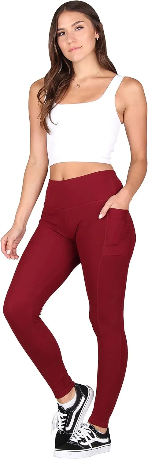 Lildy Solid Ribbed Leggings with Pockets