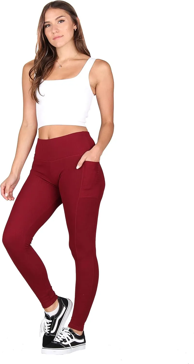 Lildy Solid Ribbed Leggings with Pockets
