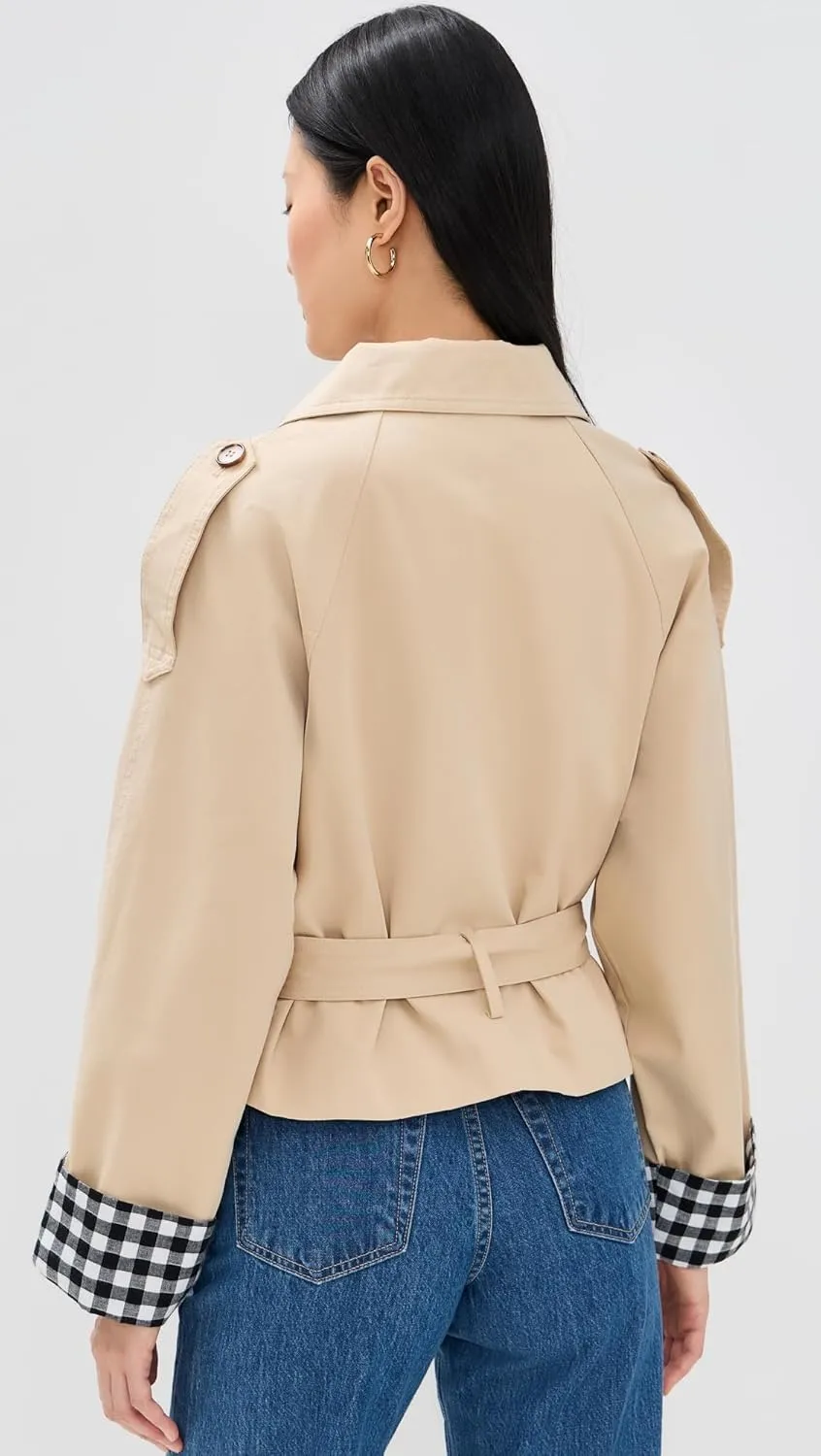 Line & Dot Women's Alba Crop Trench Jacket with Gingham Check Cuffs