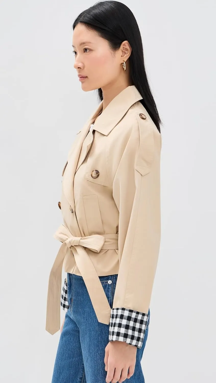 Line & Dot Women's Alba Crop Trench Jacket with Gingham Check Cuffs