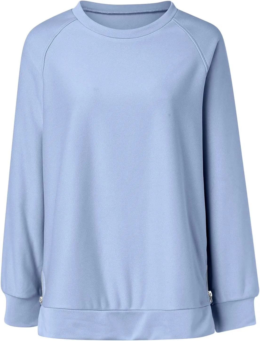 Long Sleeve Shirts for Women Oversized Sweatshirt Crewneck Tunic Pollover Shirts Side Zipper Hoodie Sweater 2024 Fall Clothes