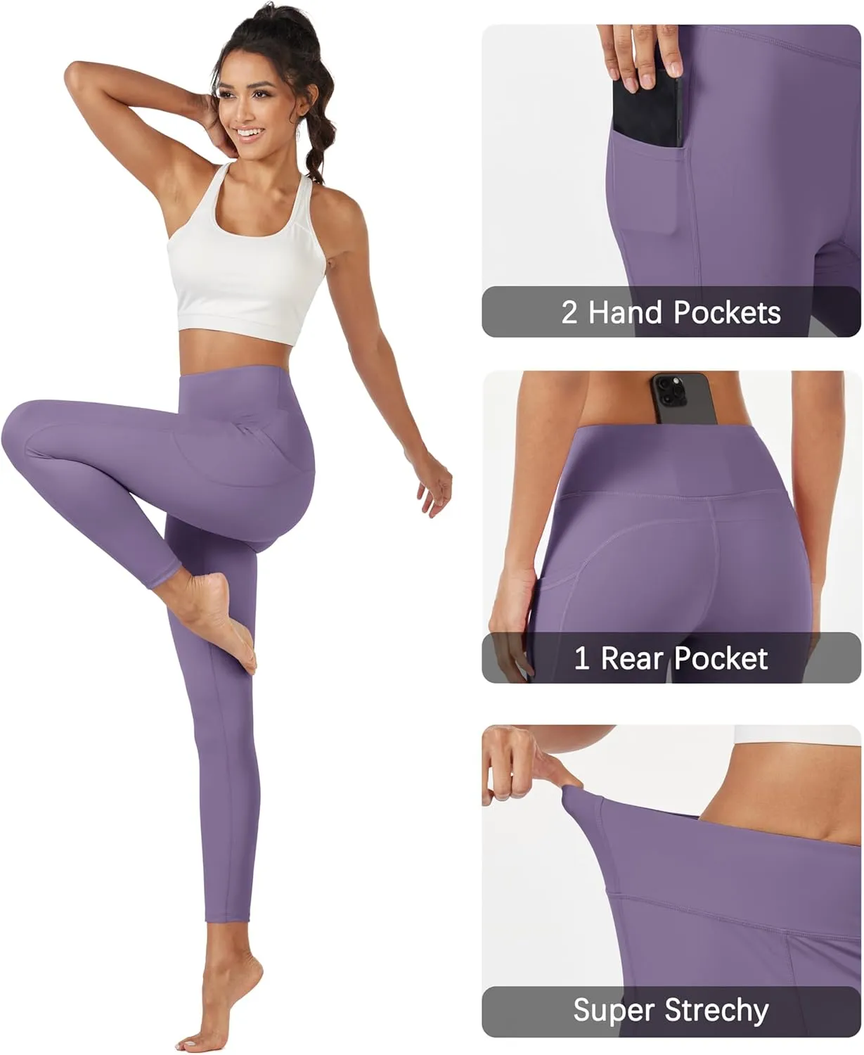 MAGCOMSEN Women's High Waisted Workout Leggings with Pockets Tummy Control 7/8 Yoga Pants Stretch Gym Athletic Leggings
