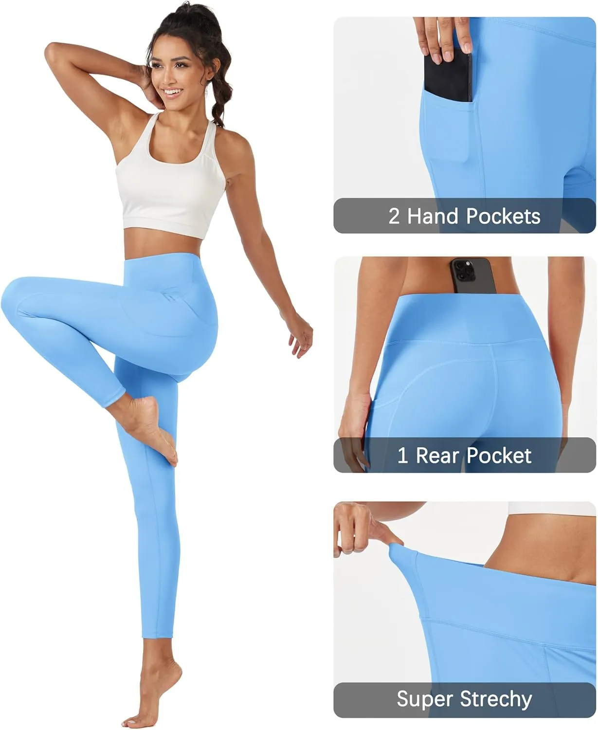 MAGCOMSEN Women's High Waisted Workout Leggings with Pockets Tummy Control 7/8 Yoga Pants Stretch Gym Athletic Leggings
