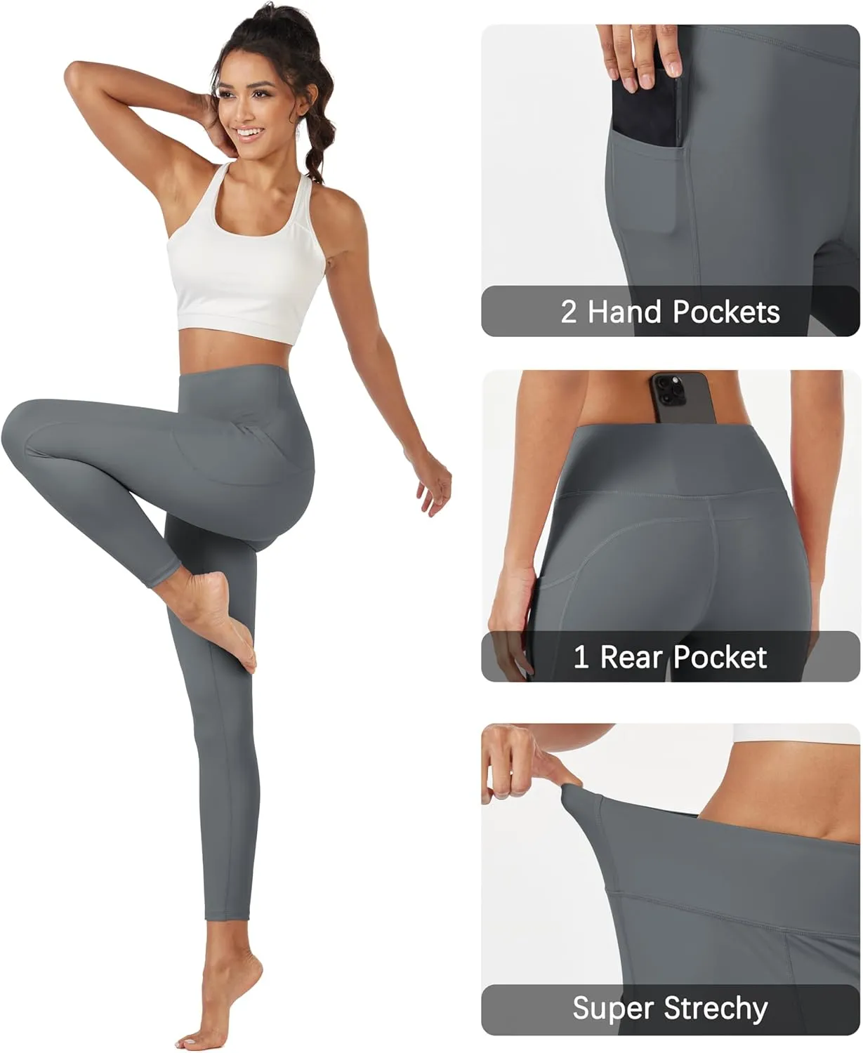 MAGCOMSEN Women's High Waisted Workout Leggings with Pockets Tummy Control 7/8 Yoga Pants Stretch Gym Athletic Leggings