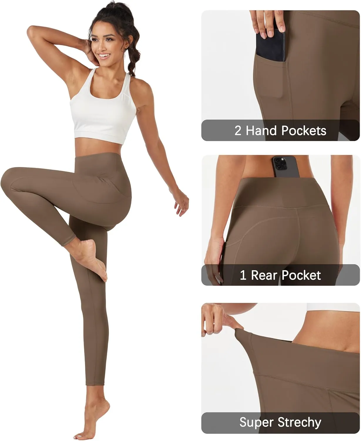 MAGCOMSEN Women's High Waisted Workout Leggings with Pockets Tummy Control 7/8 Yoga Pants Stretch Gym Athletic Leggings