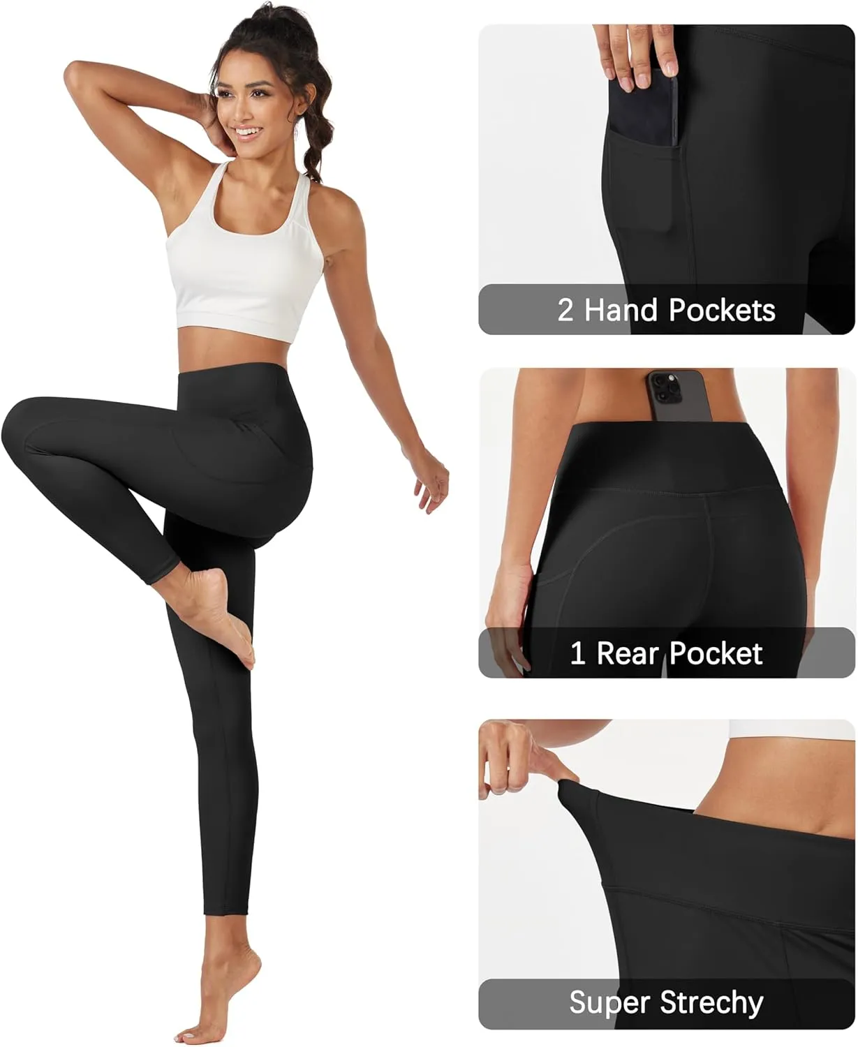 MAGCOMSEN Women's High Waisted Workout Leggings with Pockets Tummy Control 7/8 Yoga Pants Stretch Gym Athletic Leggings
